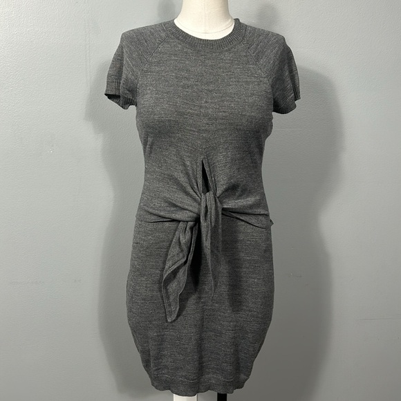 Susana Monaco Merino Wool Gray Layered Tie Front Short Sleeve Sweater Dress S - Picture 1 of 12